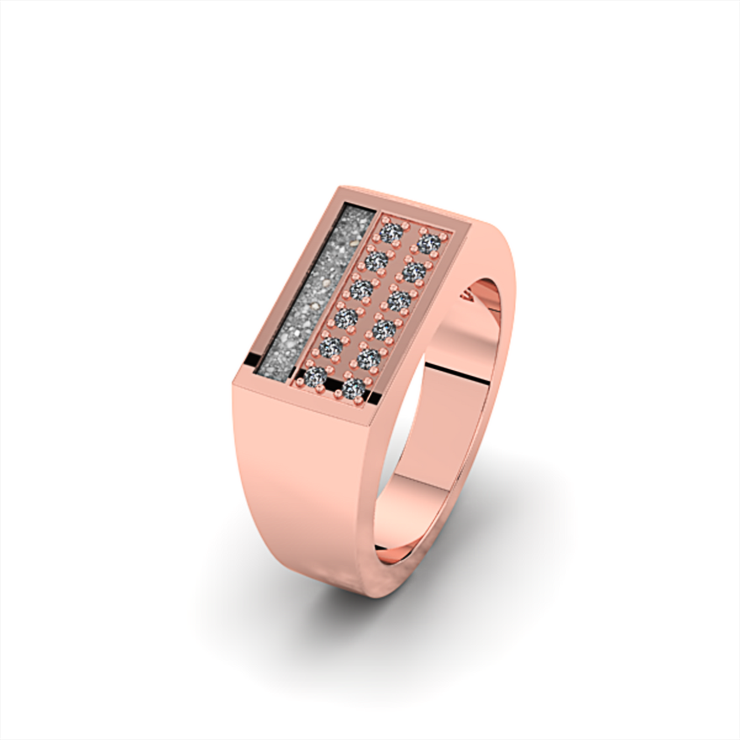 Rechthoekige zegelring met hars en diamant