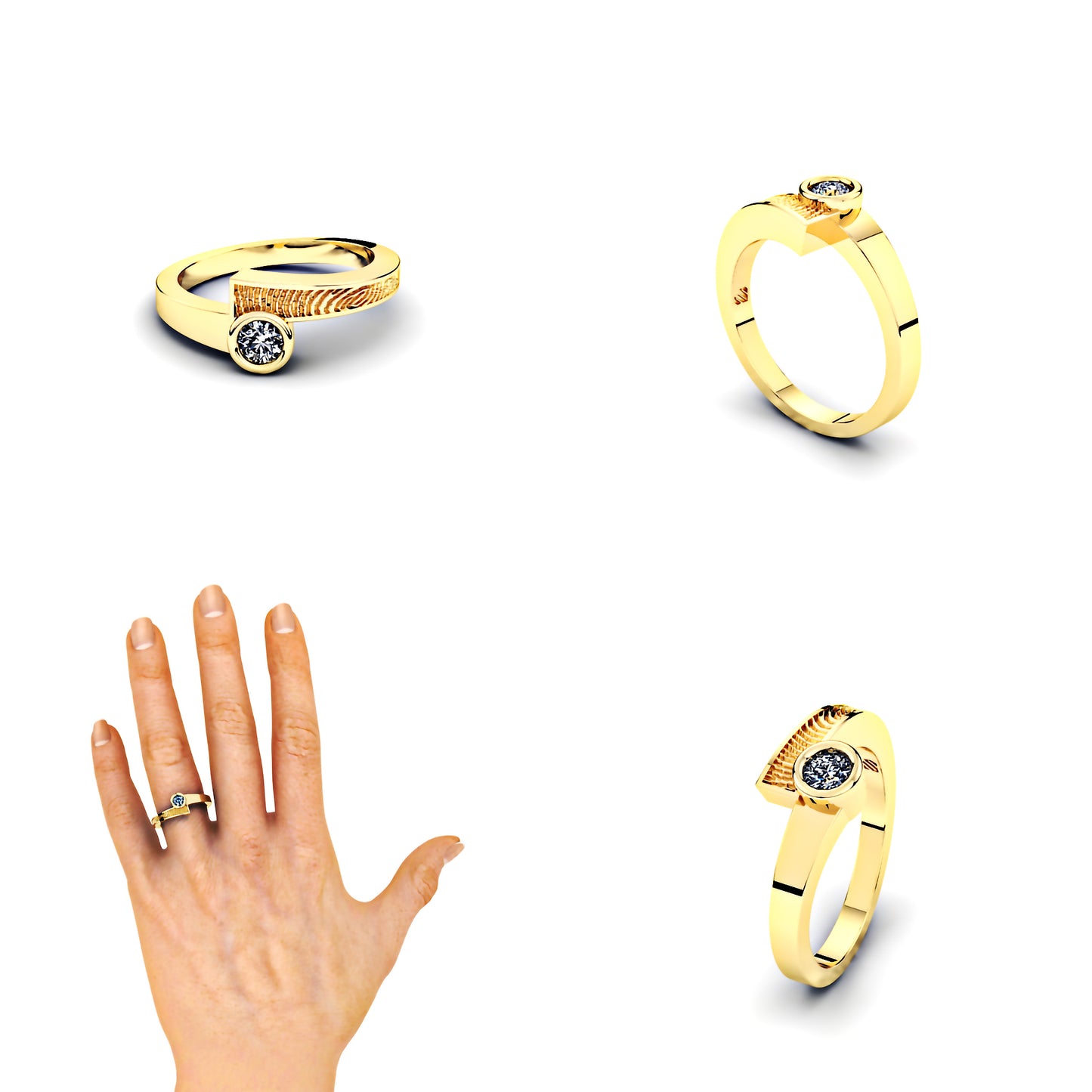 Slagring met vingerafdruk en diamant van 0.20crt