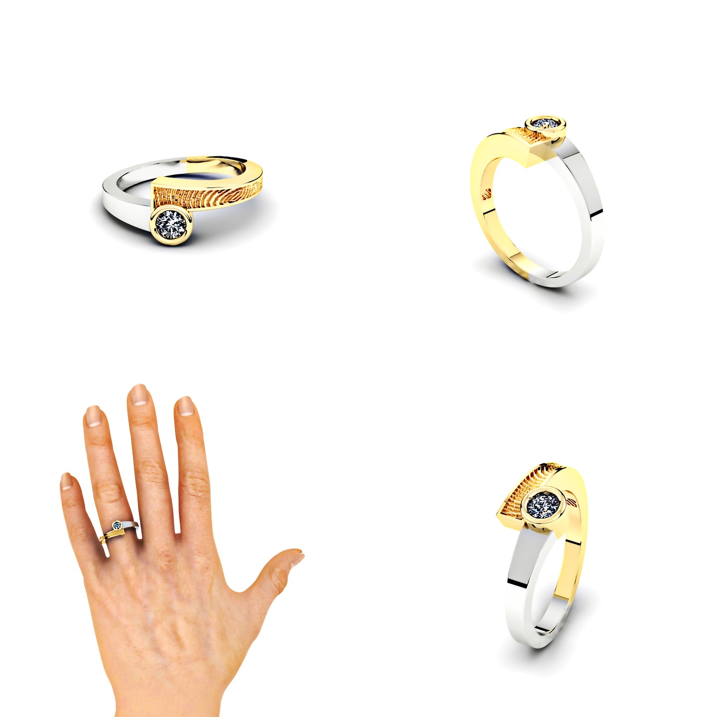 Slagring met vingerafdruk en diamant van 0.20crt