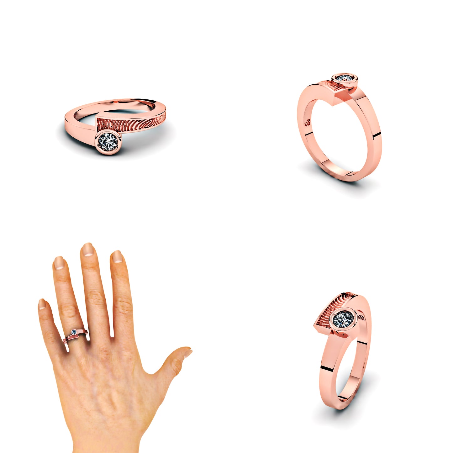 Slagring met vingerafdruk en diamant van 0.20crt
