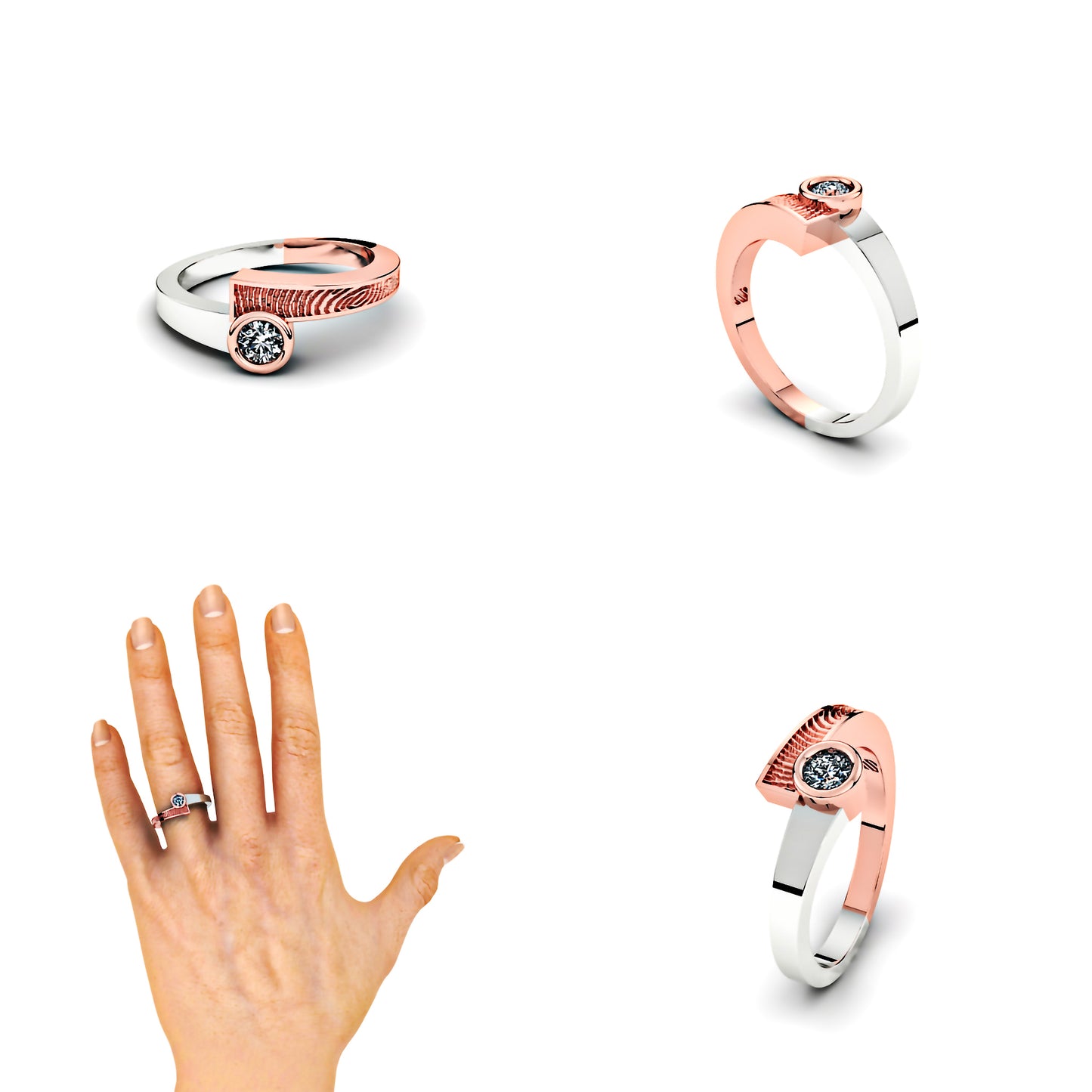 Slagring met vingerafdruk en diamant van 0.20crt