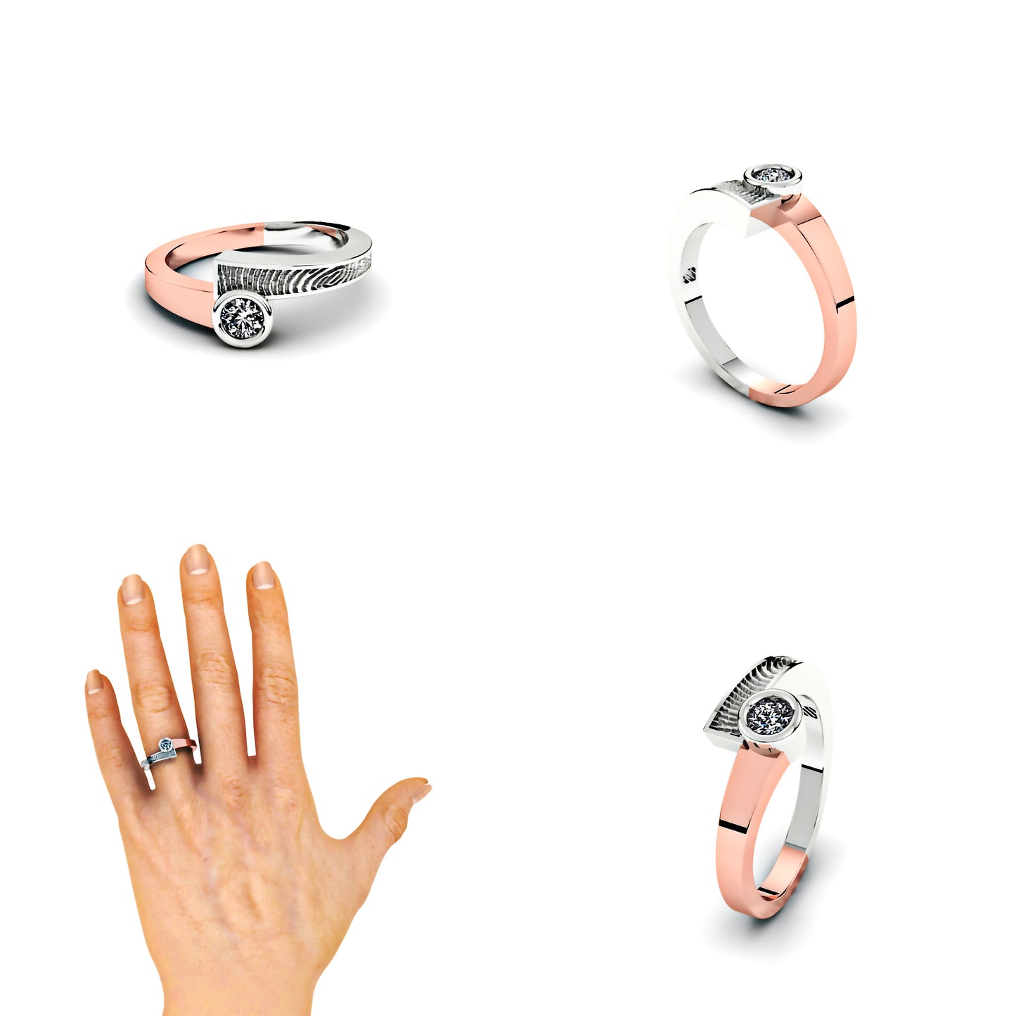 Slagring met vingerafdruk en diamant van 0.20crt
