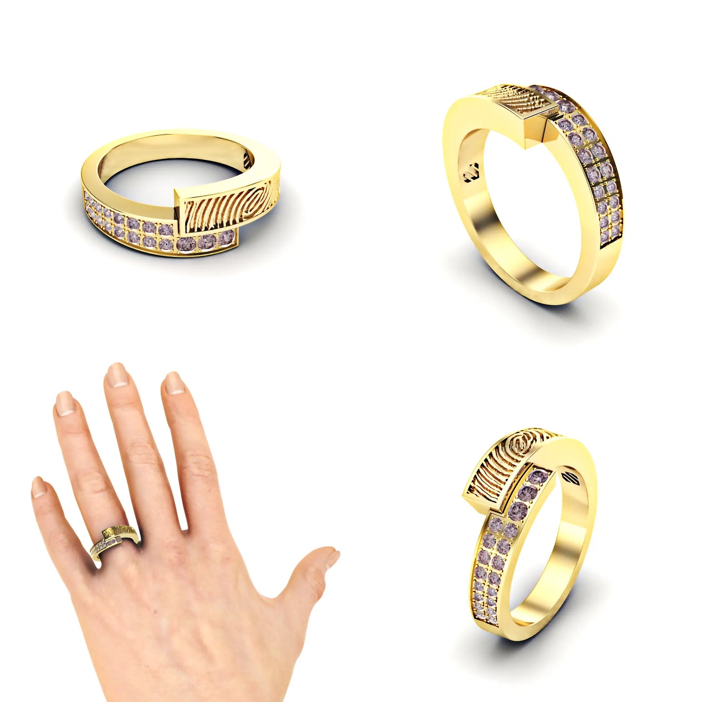 Slagring met vingerafdruk en diamanten 0.16crt