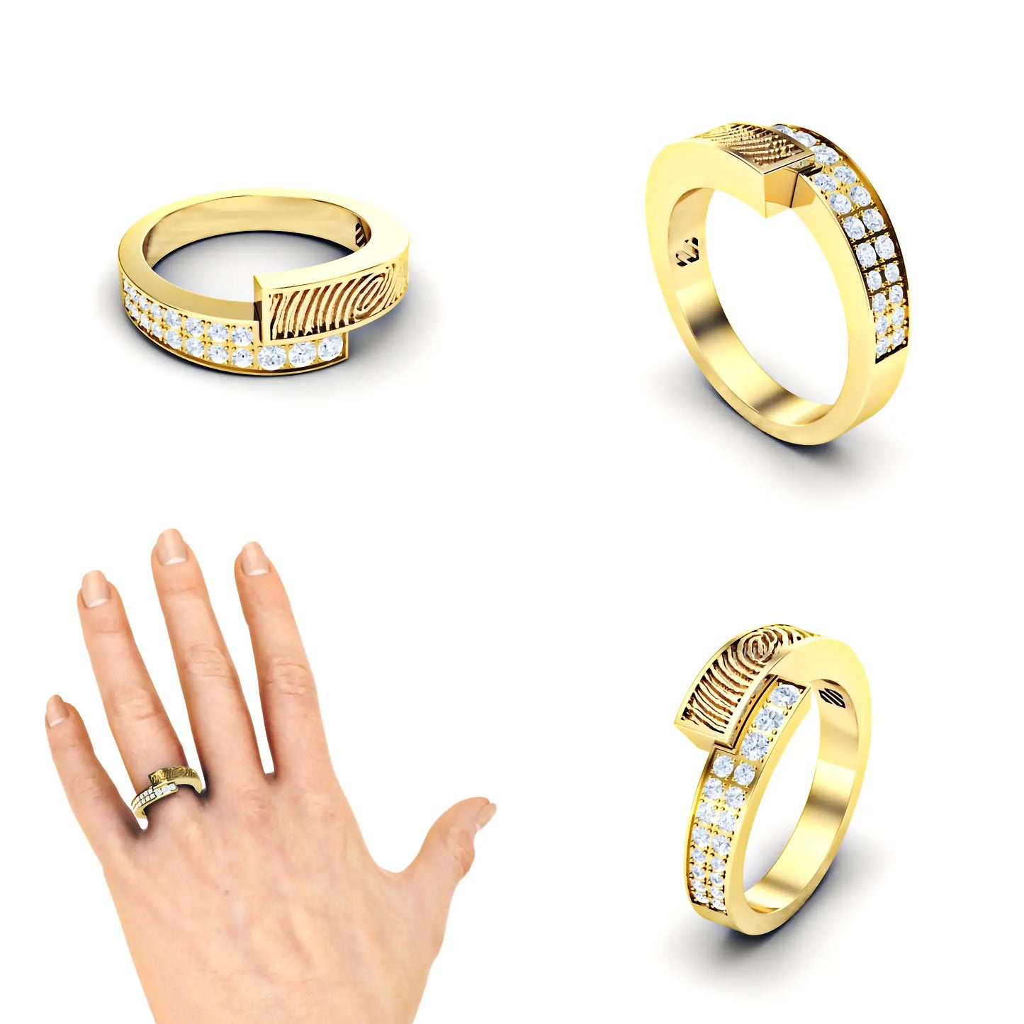 Slagring met vingerafdruk en diamanten 0.16crt