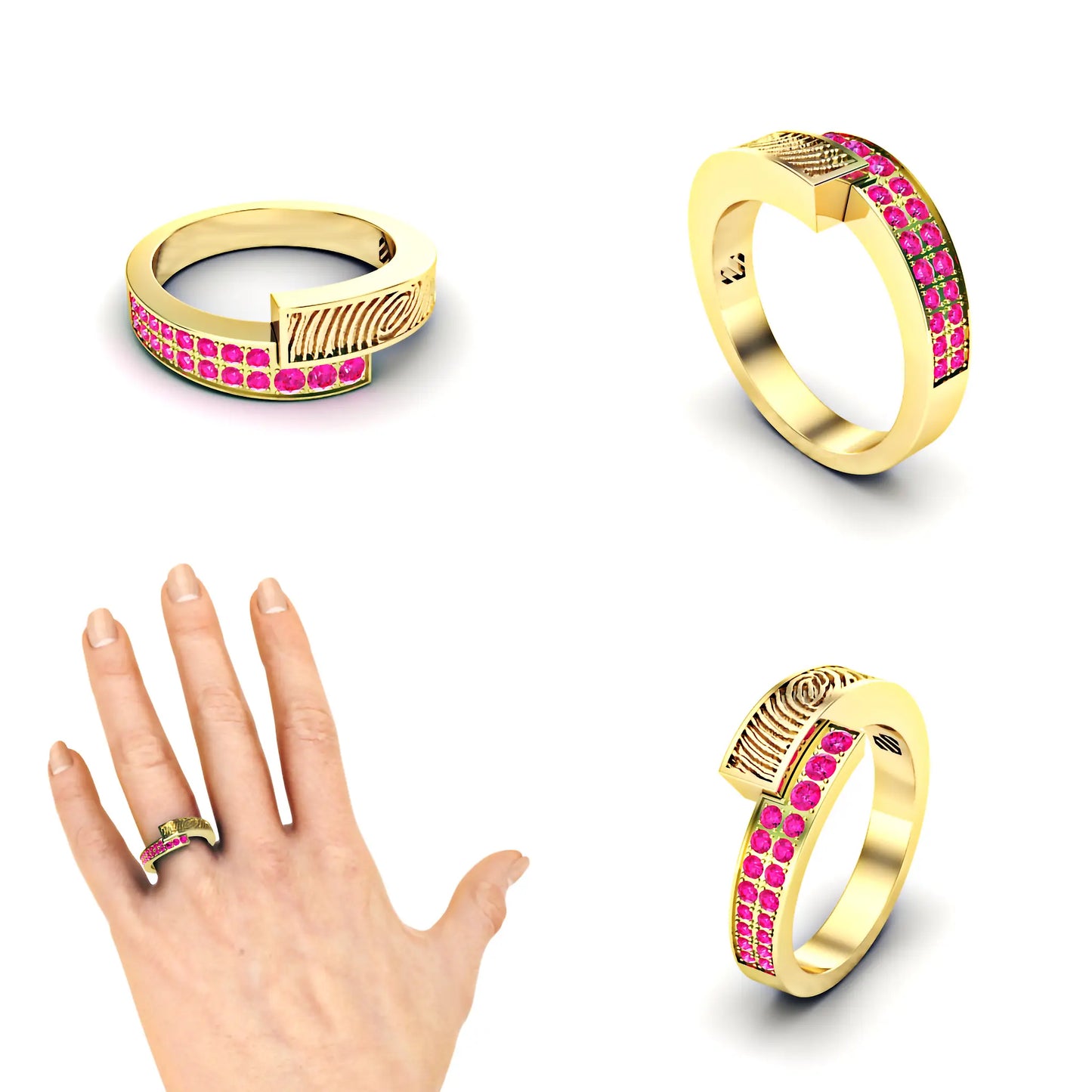 Vingergerafdruk slagring met roze saffier