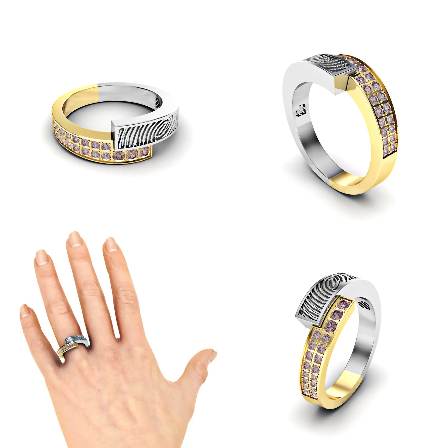 Slagring met vingerafdruk en diamanten 0.16crt