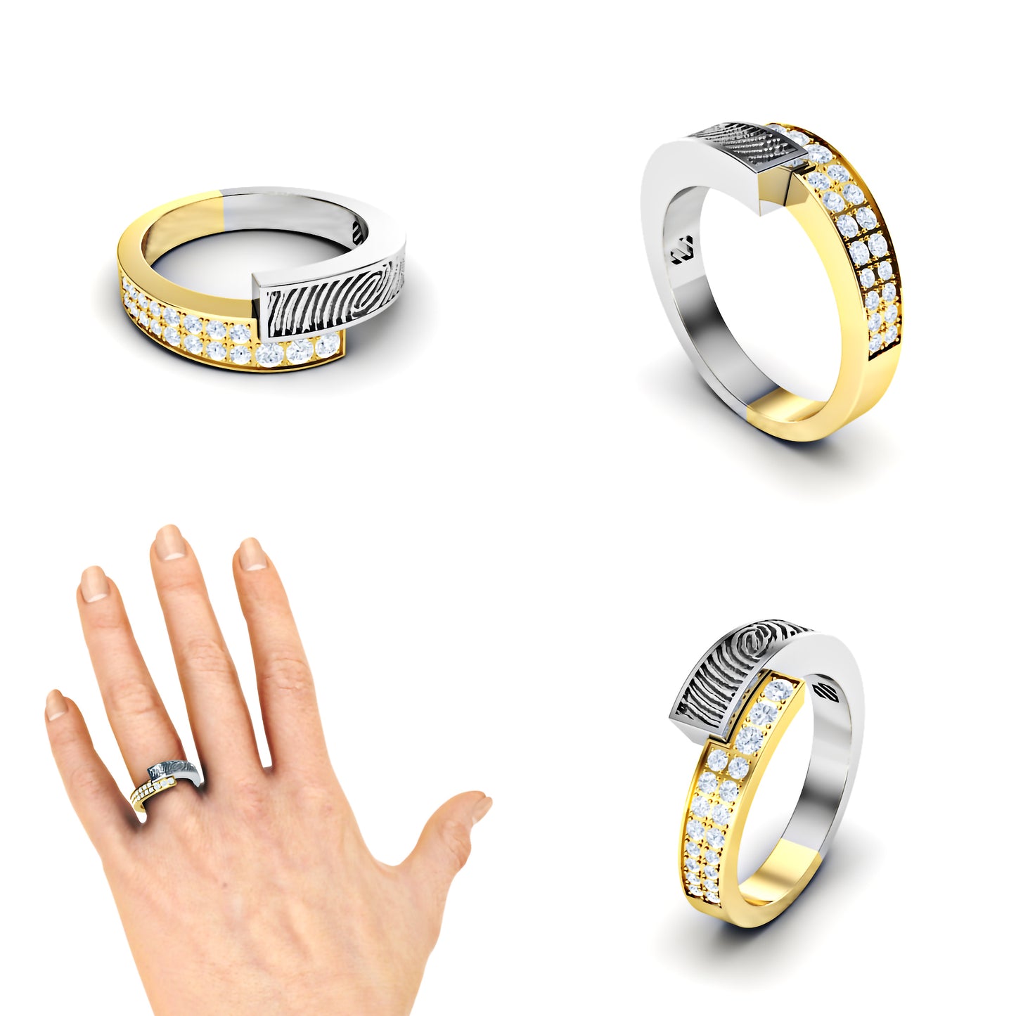 Slagring met vingerafdruk en diamanten 0.16crt