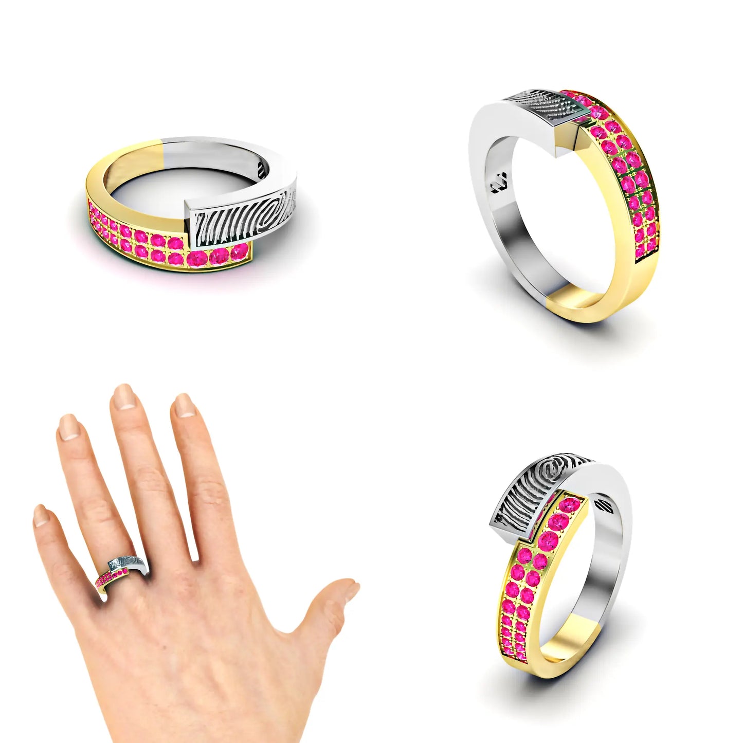 Vingergerafdruk slagring met roze saffier