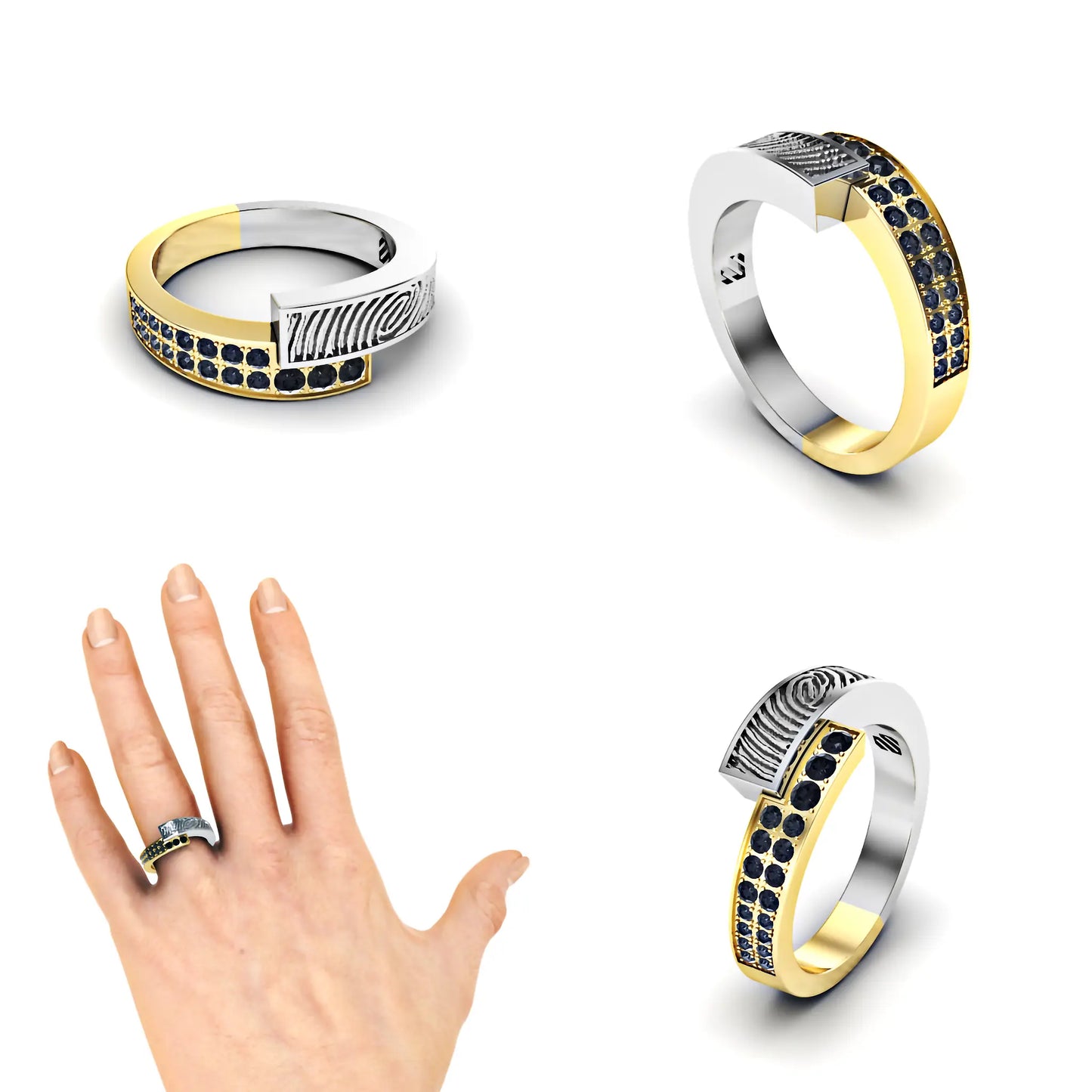 Slagring met vingerafdruk en diamanten 0.16crt