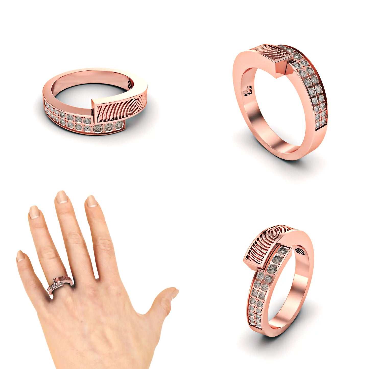 Slagring met vingerafdruk en diamanten 0.16crt