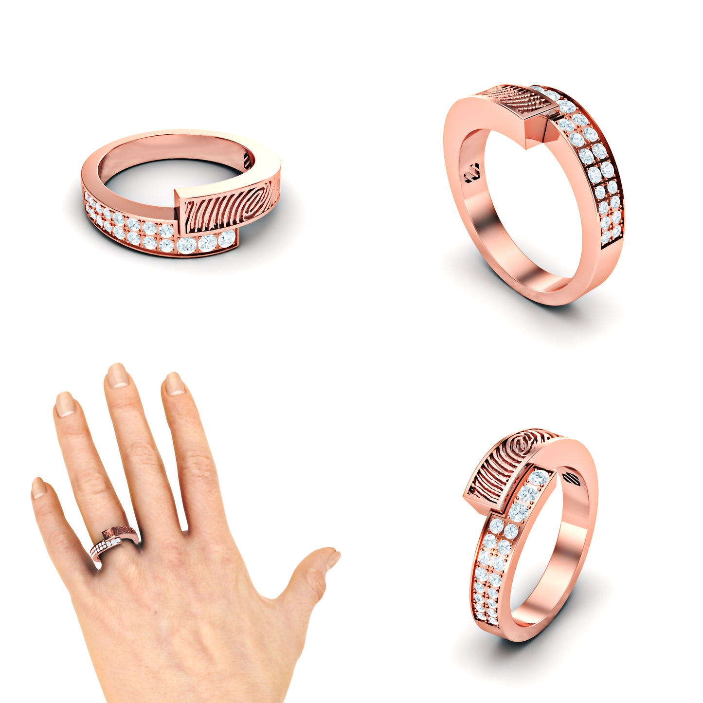 Slagring met vingerafdruk en diamanten 0.16crt