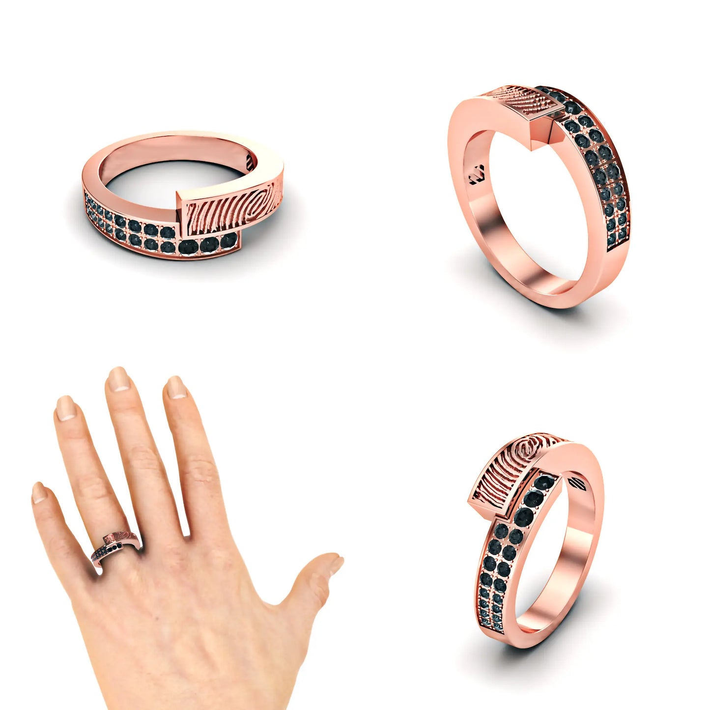 Slagring met vingerafdruk en diamanten 0.16crt