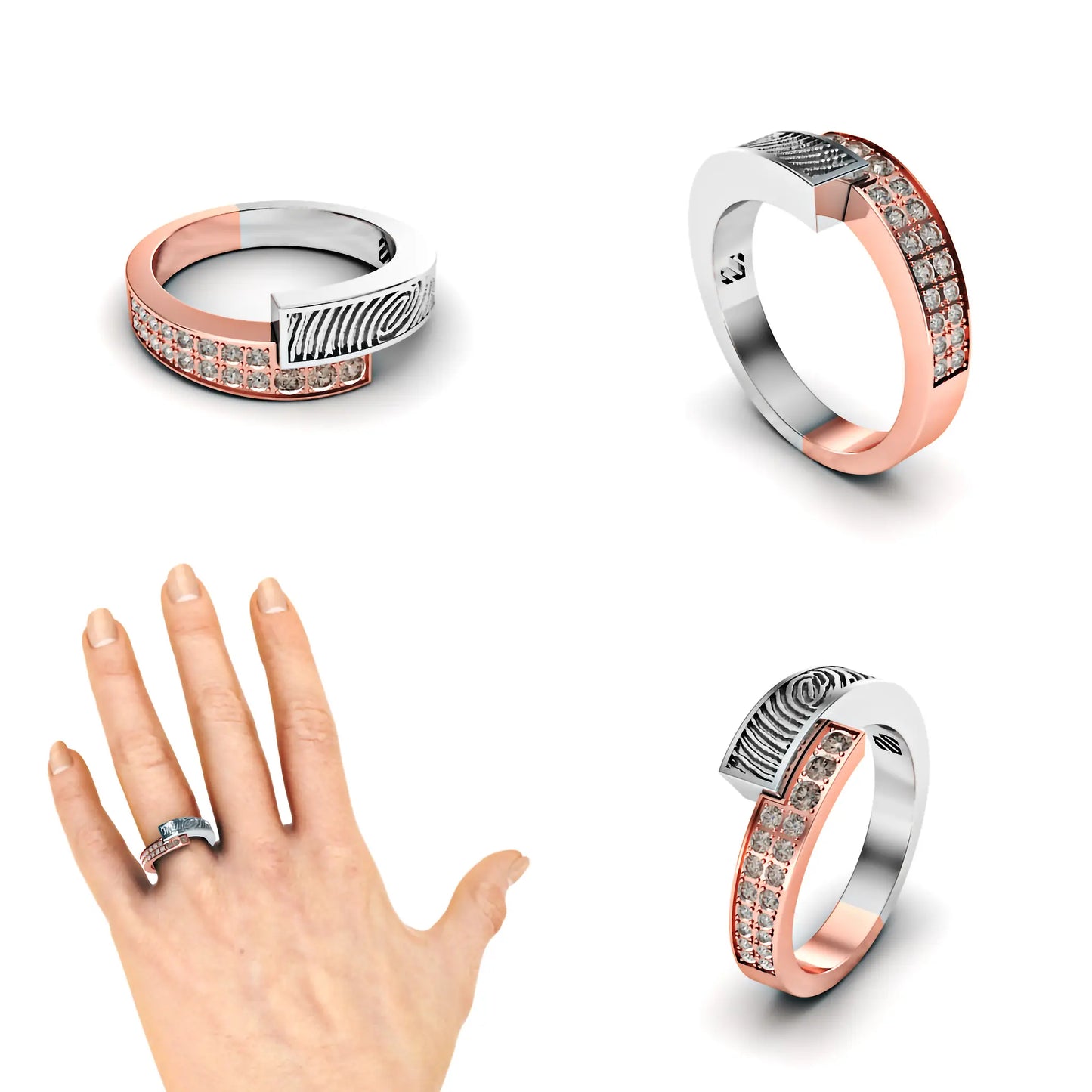 Slagring met vingerafdruk en diamanten 0.16crt