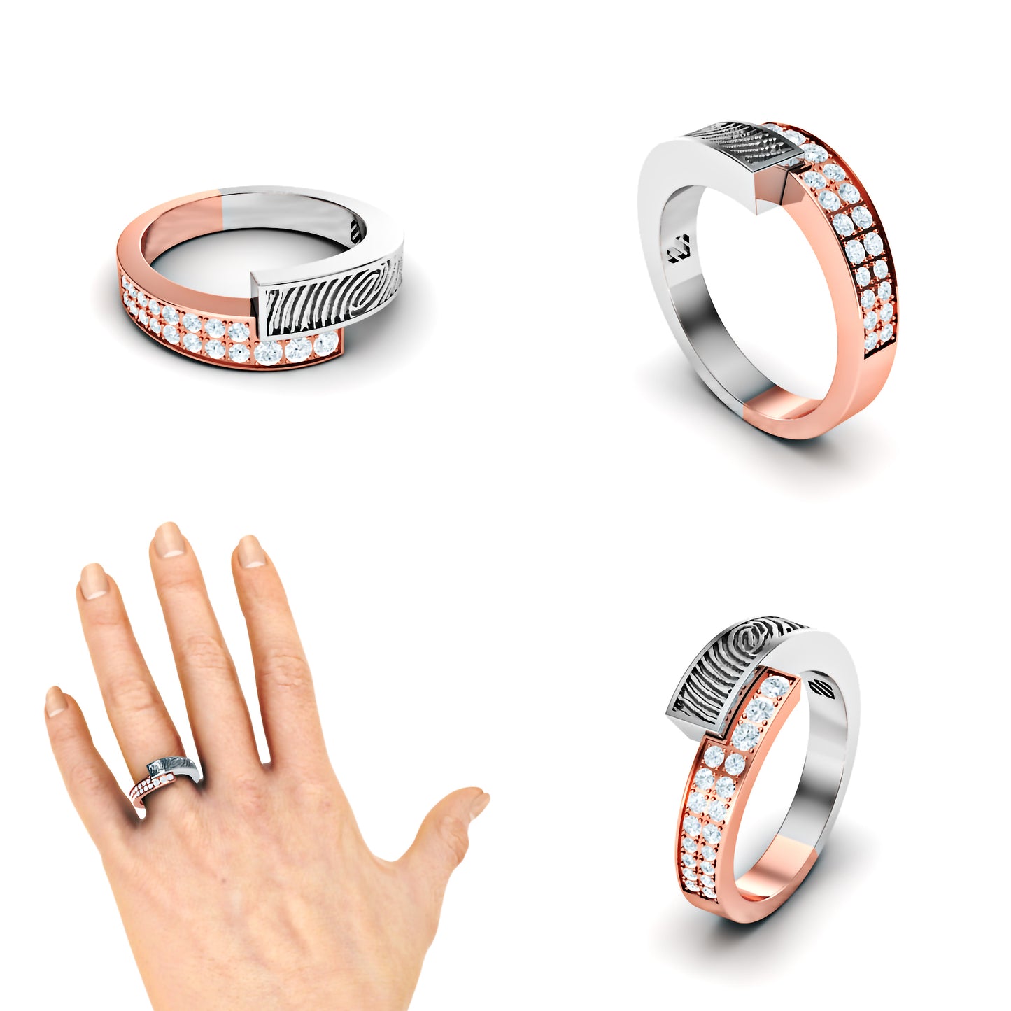 Slagring met vingerafdruk en diamanten 0.16crt