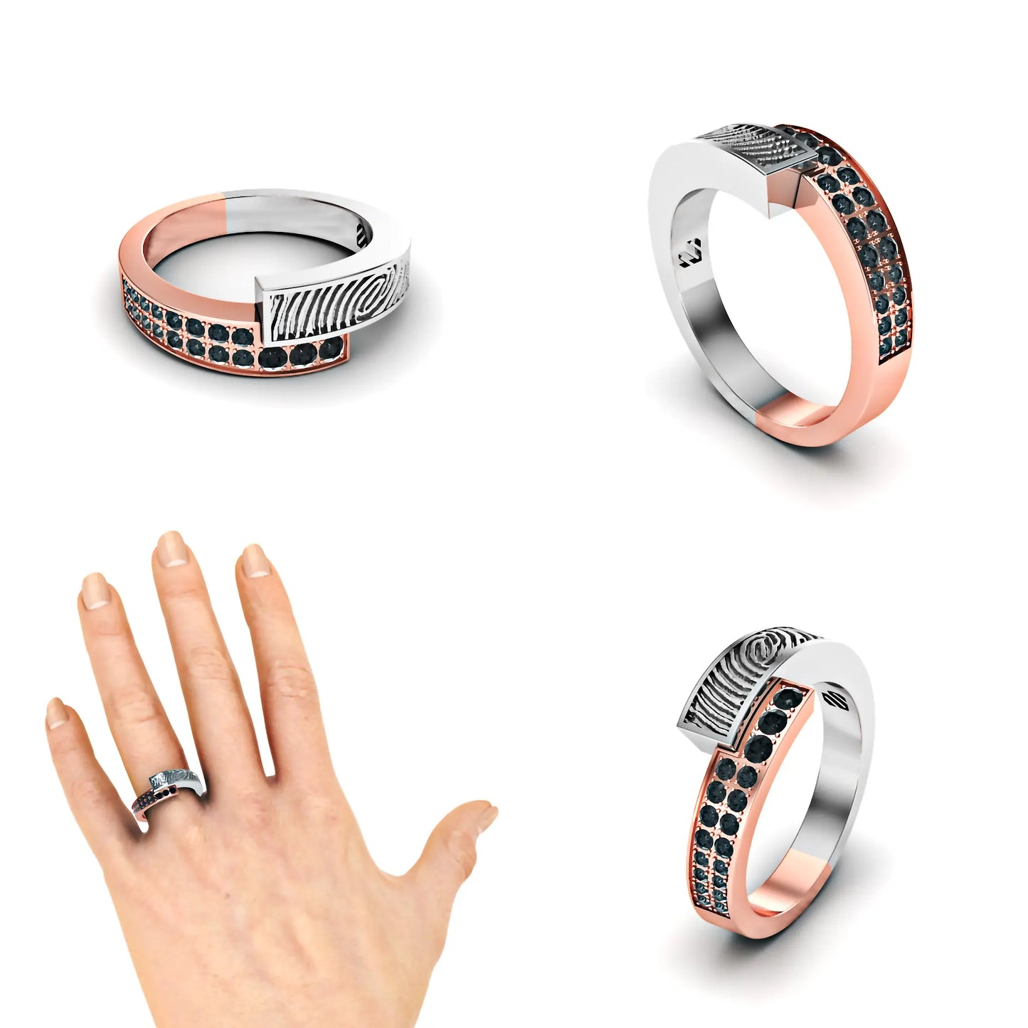 Slagring met vingerafdruk en diamanten 0.16crt