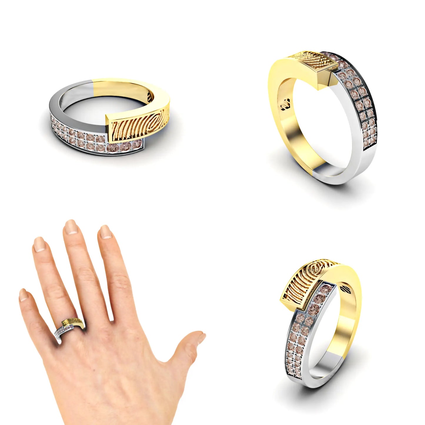 Slagring met vingerafdruk en diamanten 0.16crt