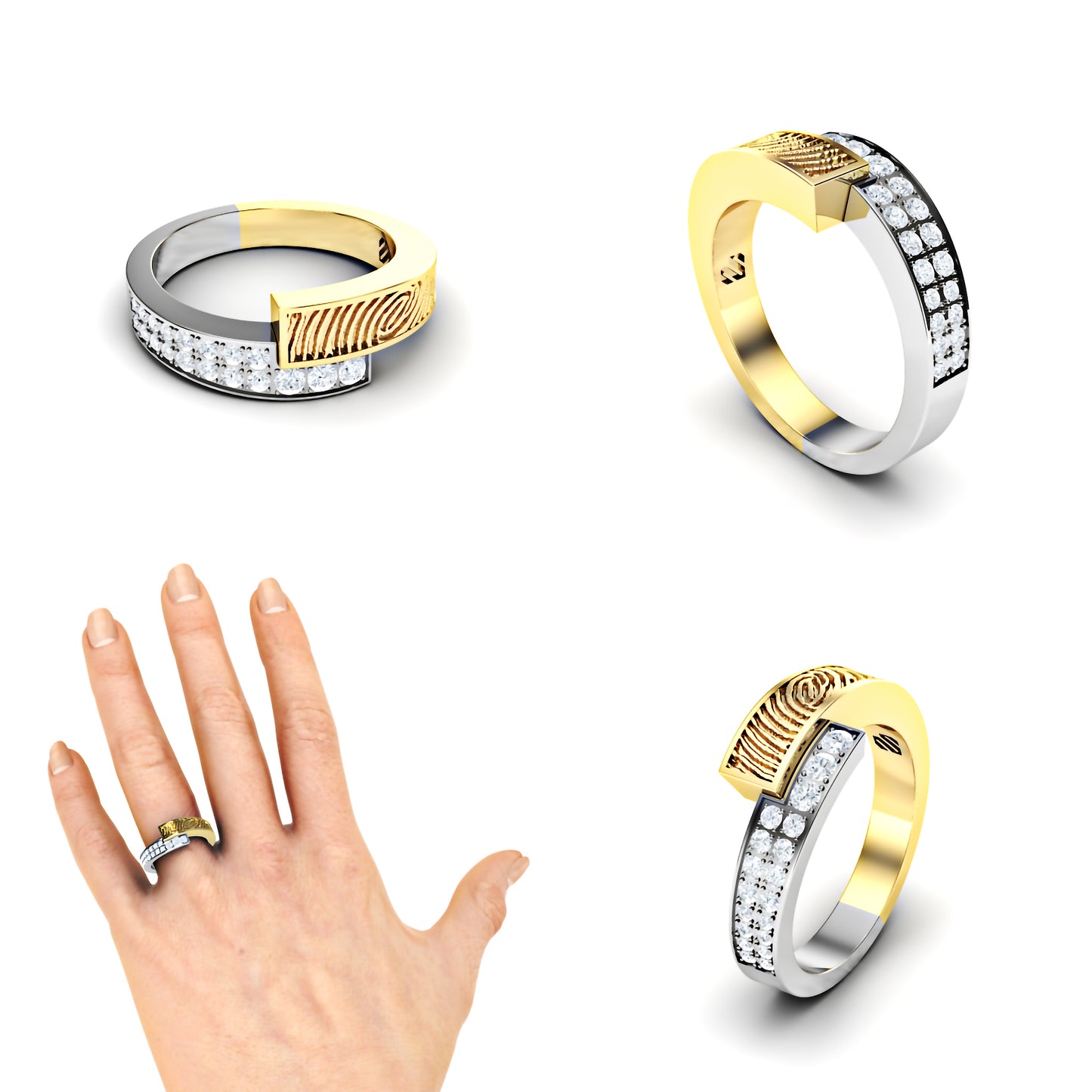 Slagring met vingerafdruk en diamanten 0.16crt