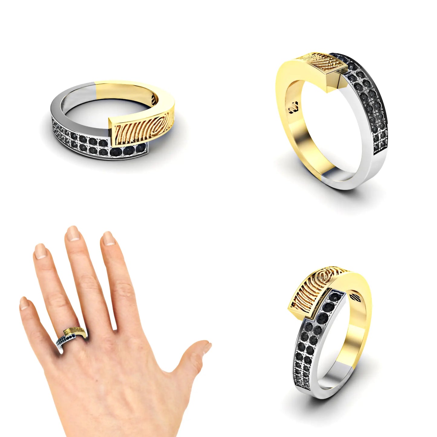 Slagring met vingerafdruk en diamanten 0.16crt