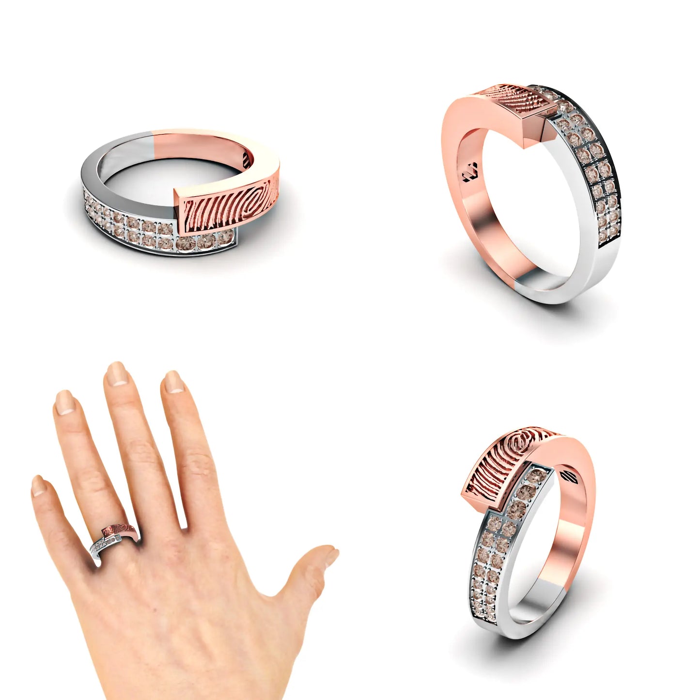 Slagring met vingerafdruk en diamanten 0.16crt