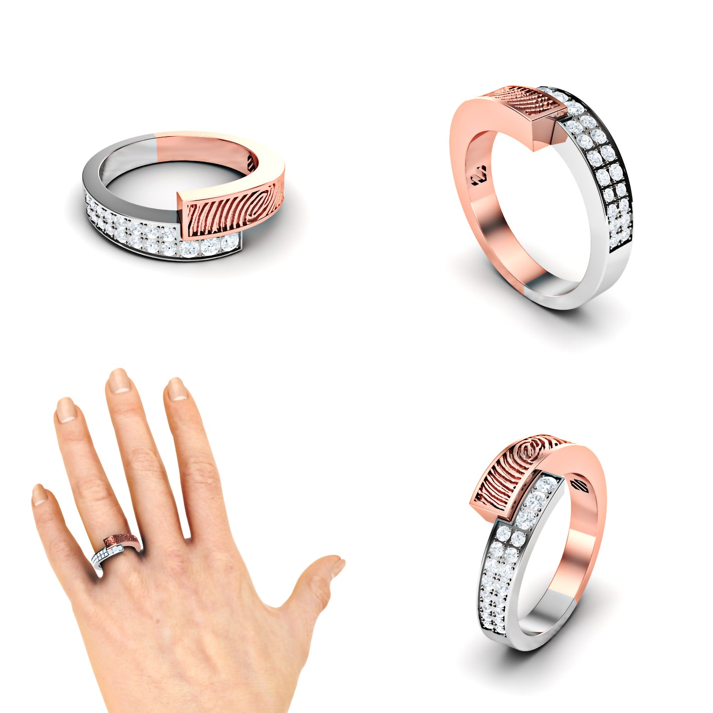 Slagring met vingerafdruk en diamanten 0.16crt