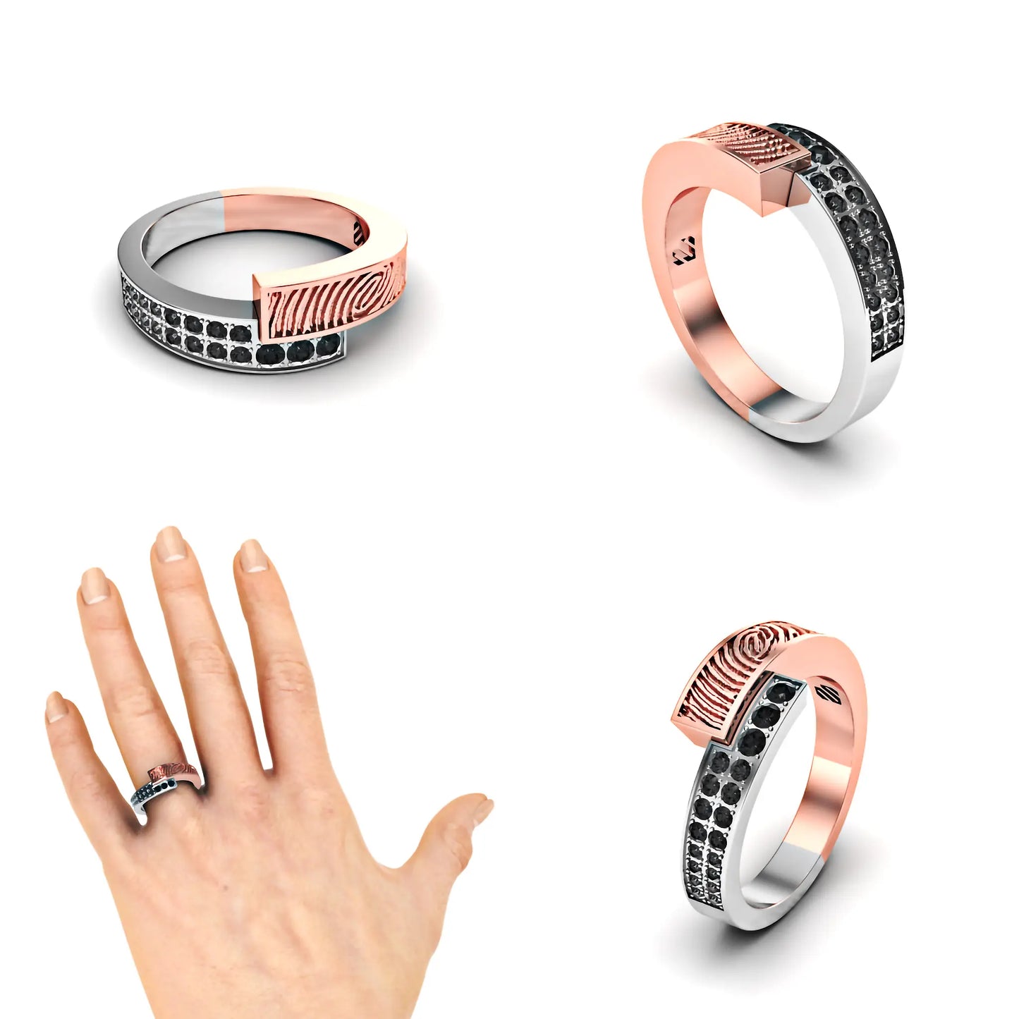 Slagring met vingerafdruk en diamanten 0.16crt