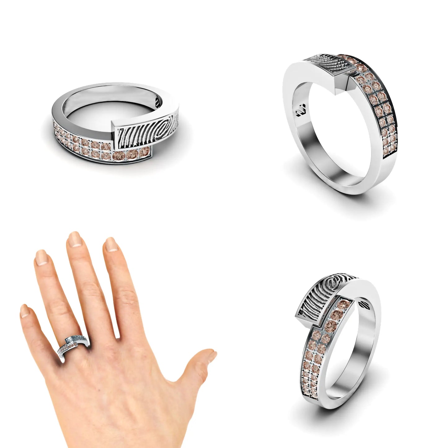 Slagring met vingerafdruk en diamanten 0.16crt