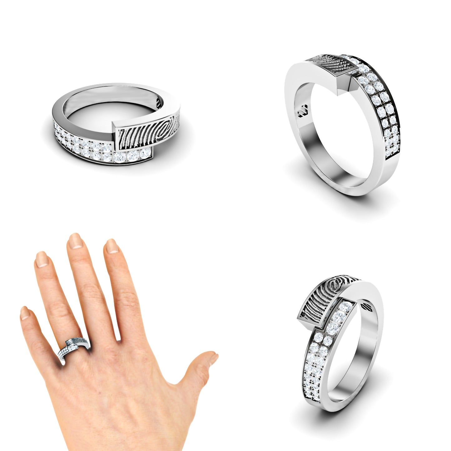 Slagring met vingerafdruk en diamanten 0.16crt