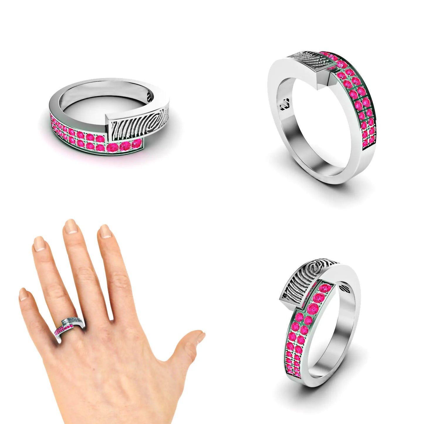 Vingergerafdruk slagring met roze saffier