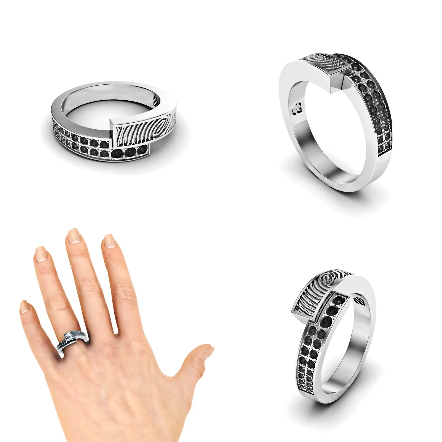 Slagring met vingerafdruk en diamanten 0.16crt