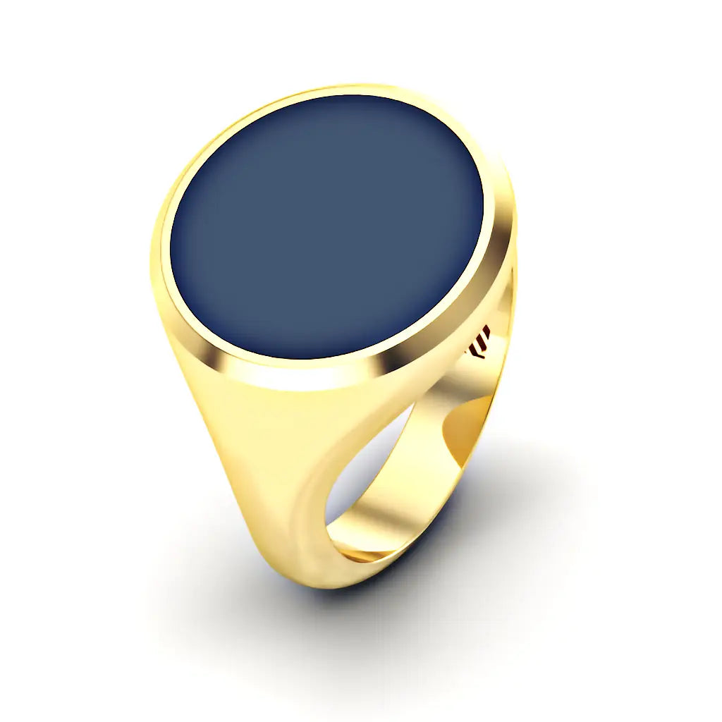Ronde heren zegelring met blauwe lagensteen
