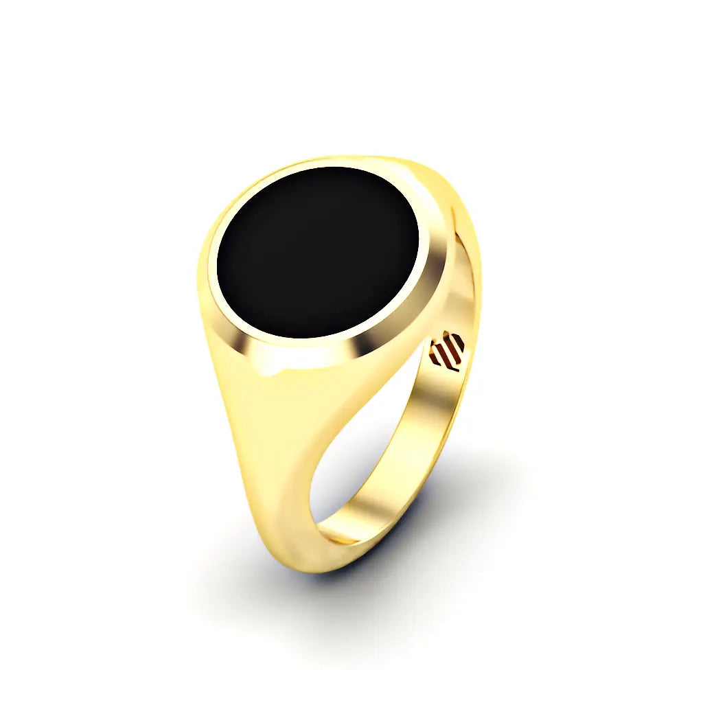 Ronde dames zegelring met zwarte onyx