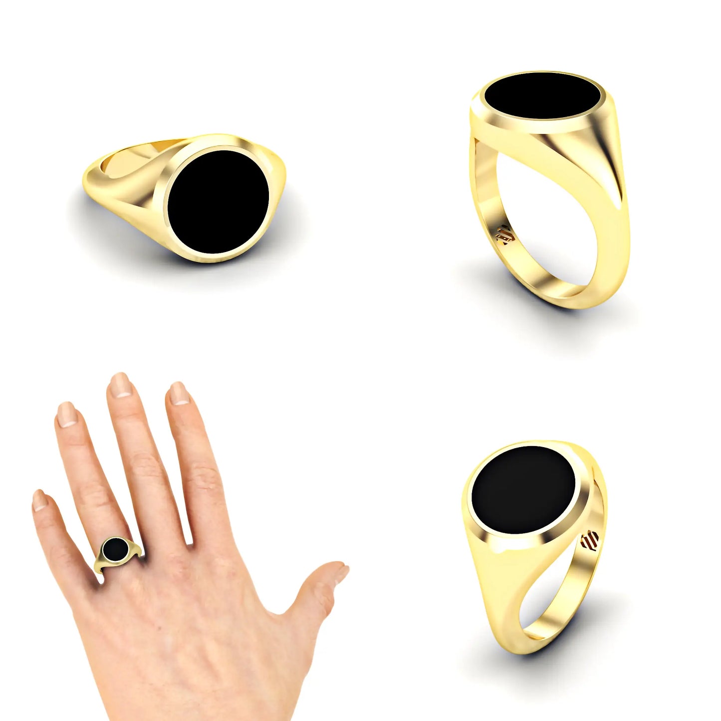 Ronde dames zegelring met zwarte onyx