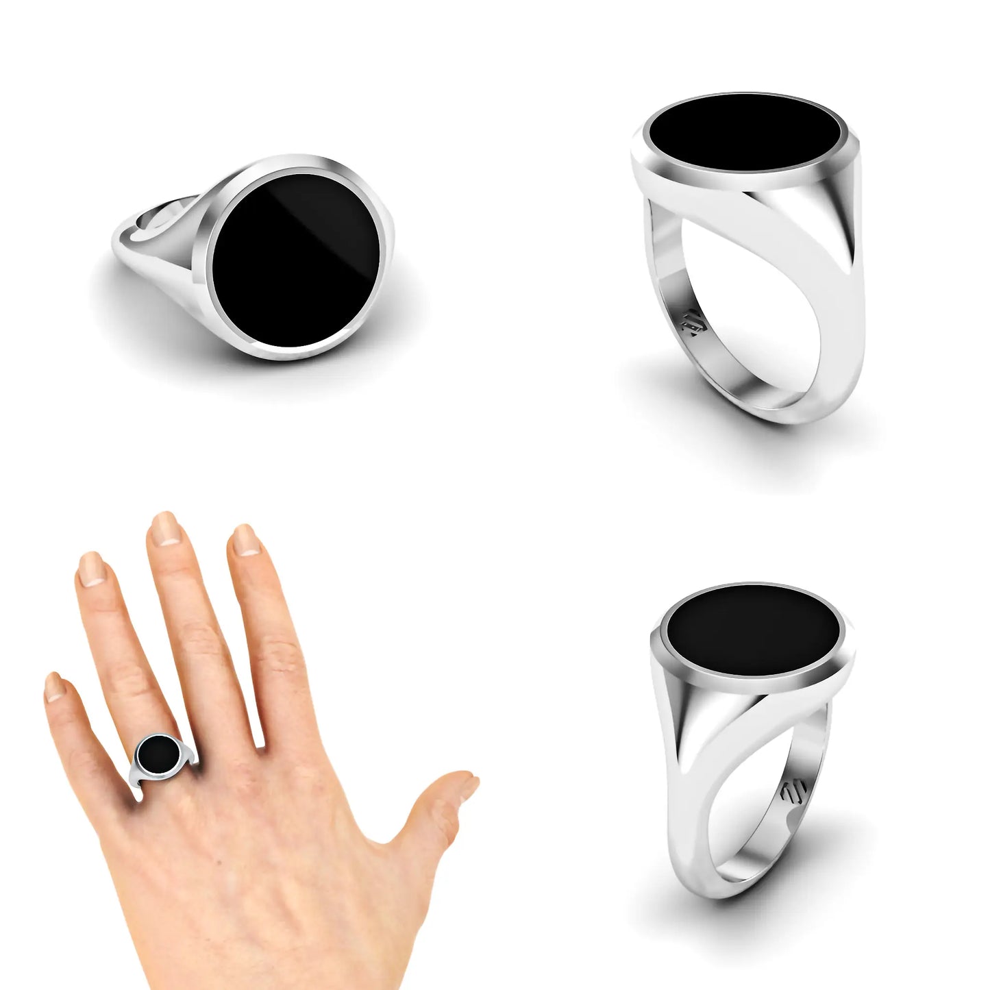 Ronde dames zegelring met zwarte onyx