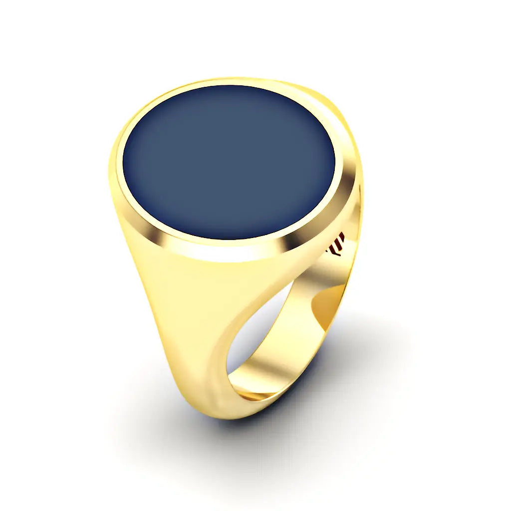 Ovale heren zegelring met blauwe lagensteen