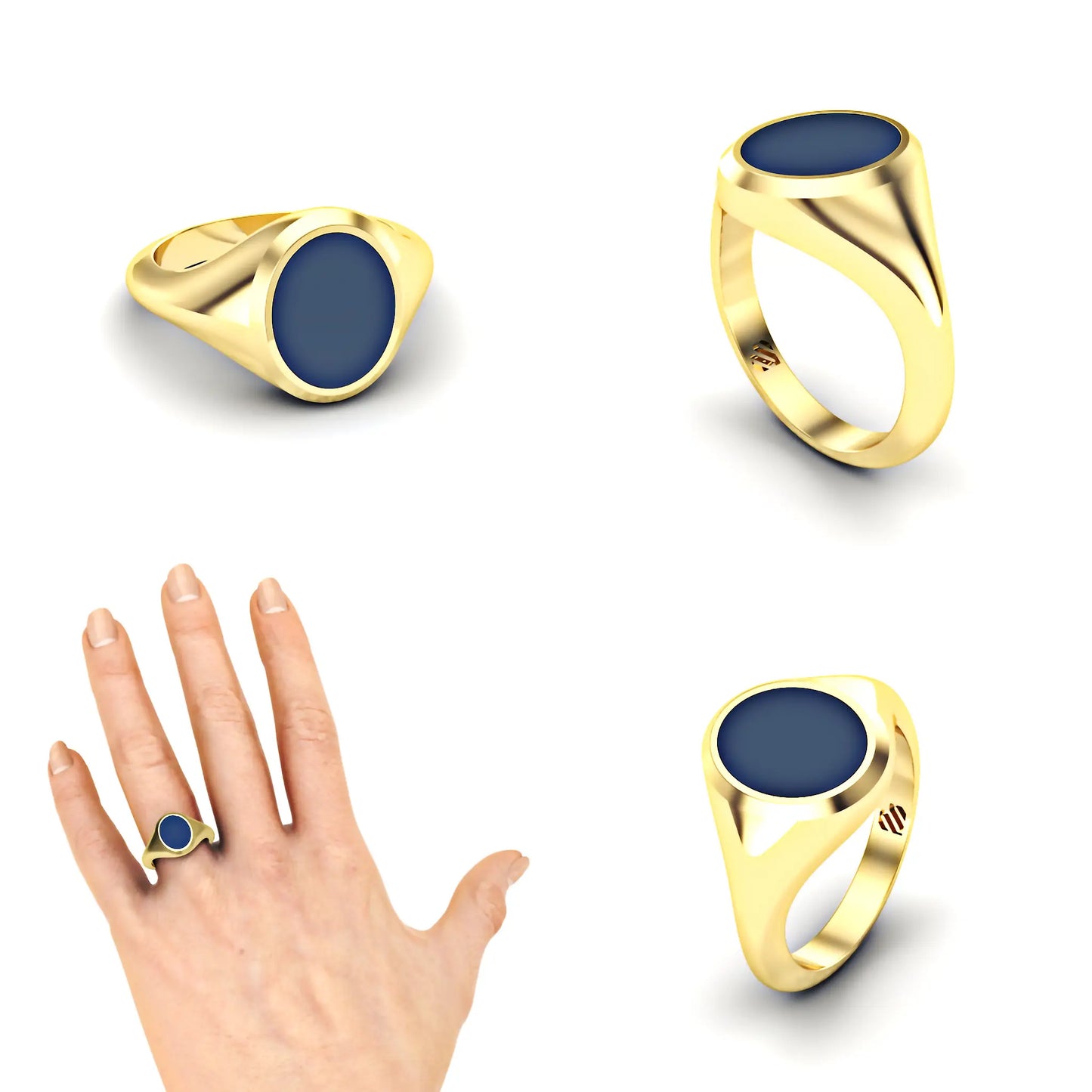 Ovale heren zegelring met blauwe lagensteen