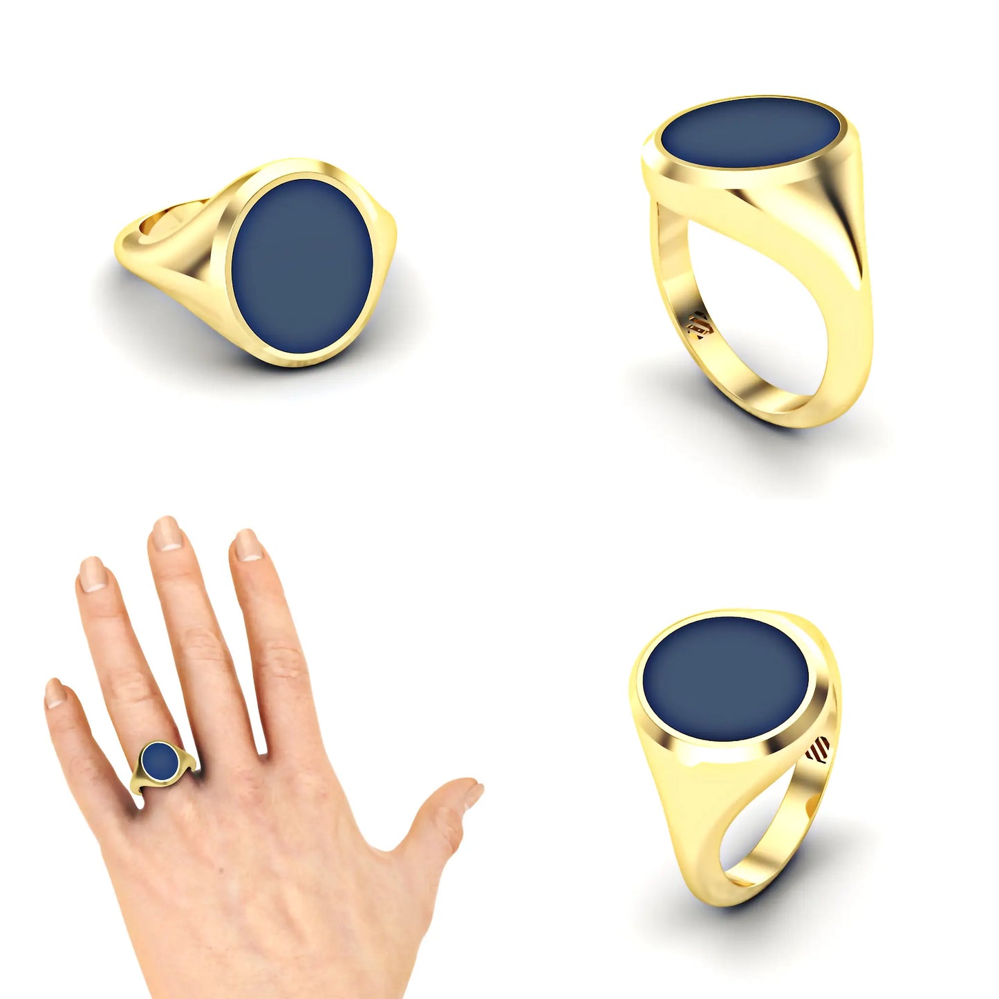 Ovale heren zegelring met blauwe lagensteen
