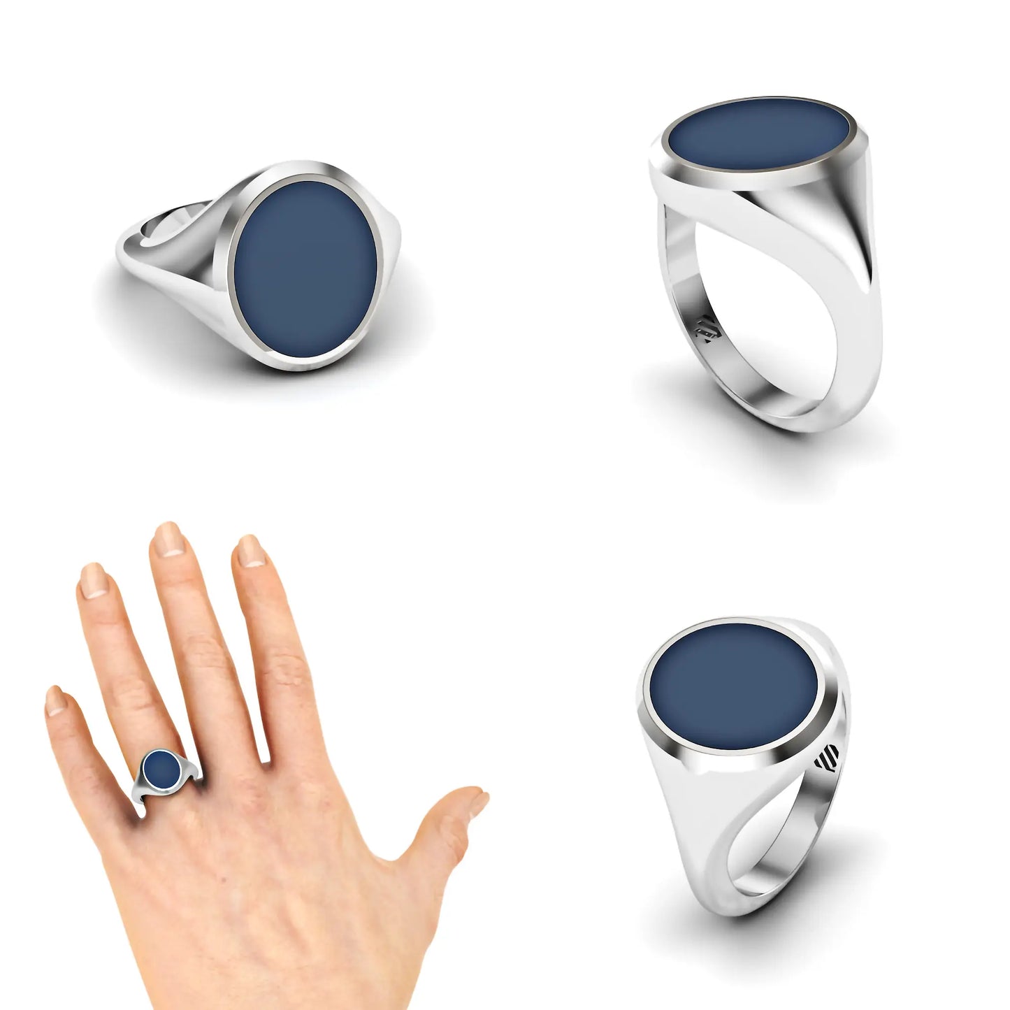 Ovale heren zegelring met blauwe lagensteen