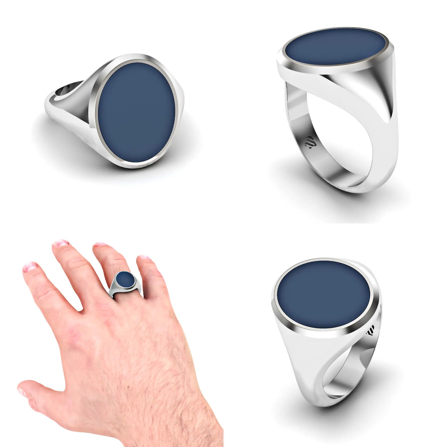 Ovale heren zegelring met blauwe lagensteen
