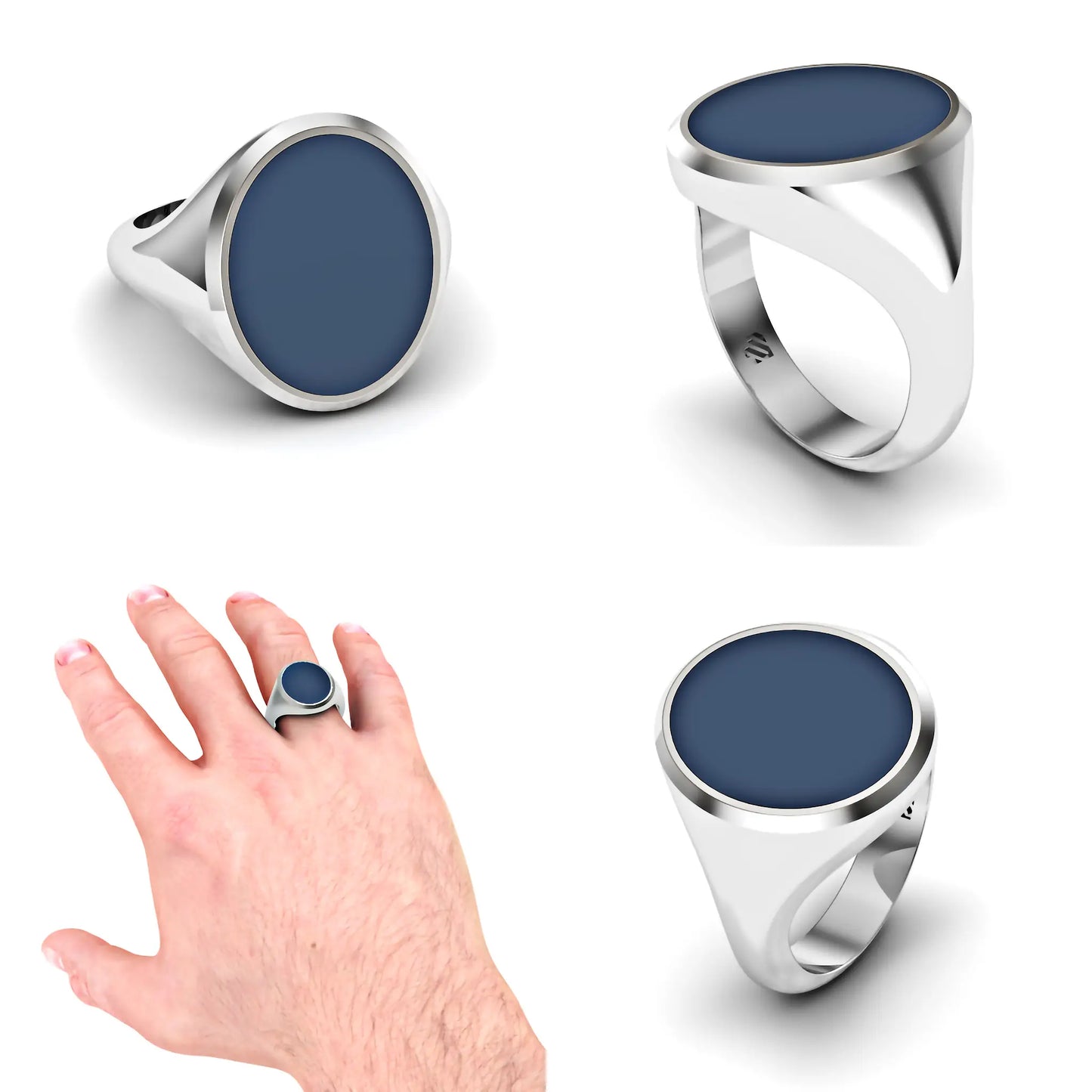 Ovale heren zegelring met blauwe lagensteen