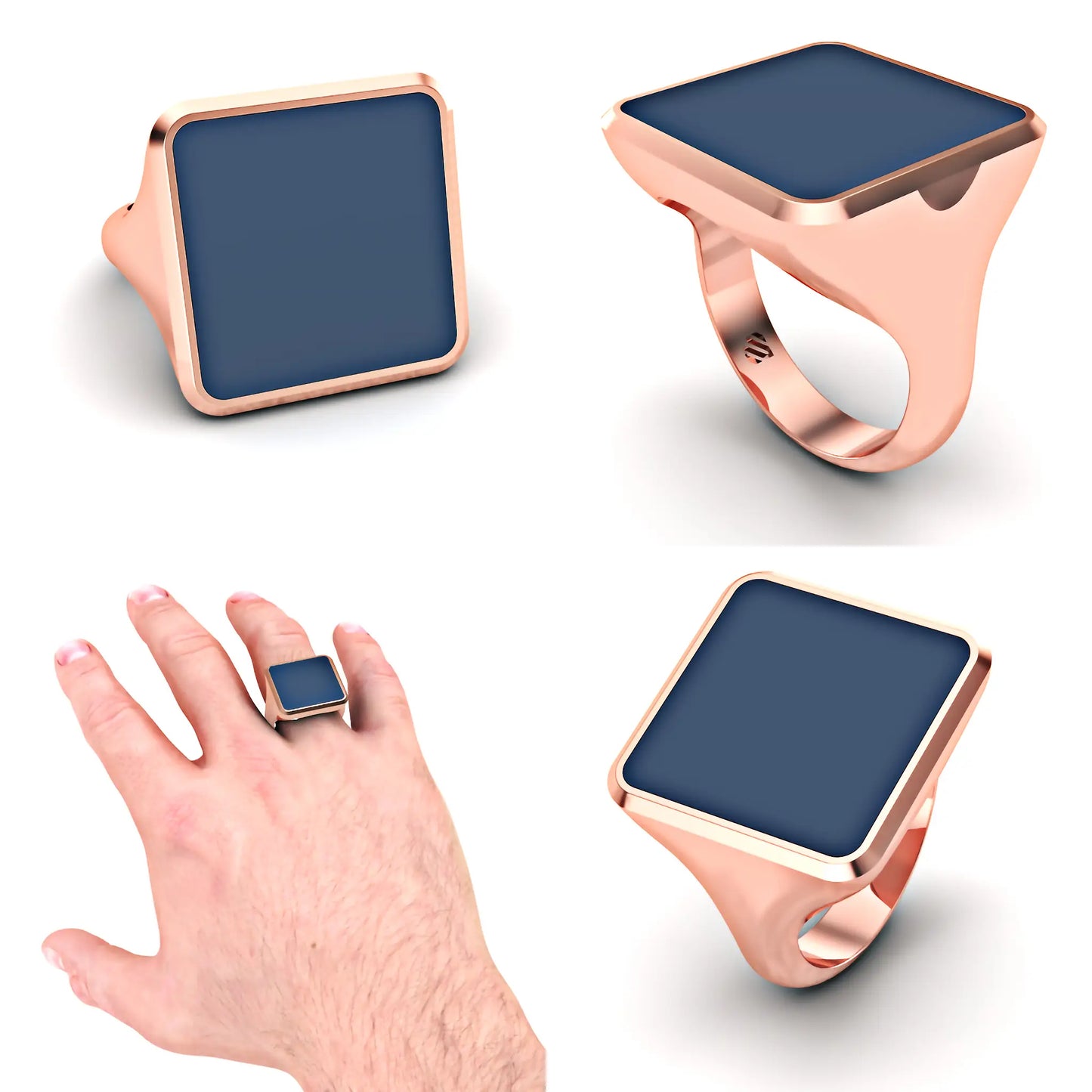 Vierkante heren zegelring met blauwe lagensteen