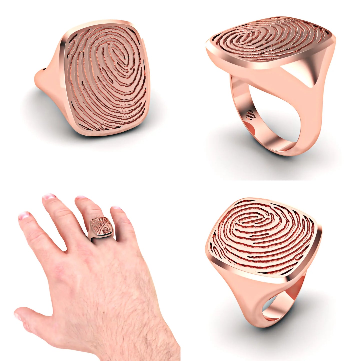 Vingerafdruk verticale rechthoekige dames massieve zegelring 21.5x17.5