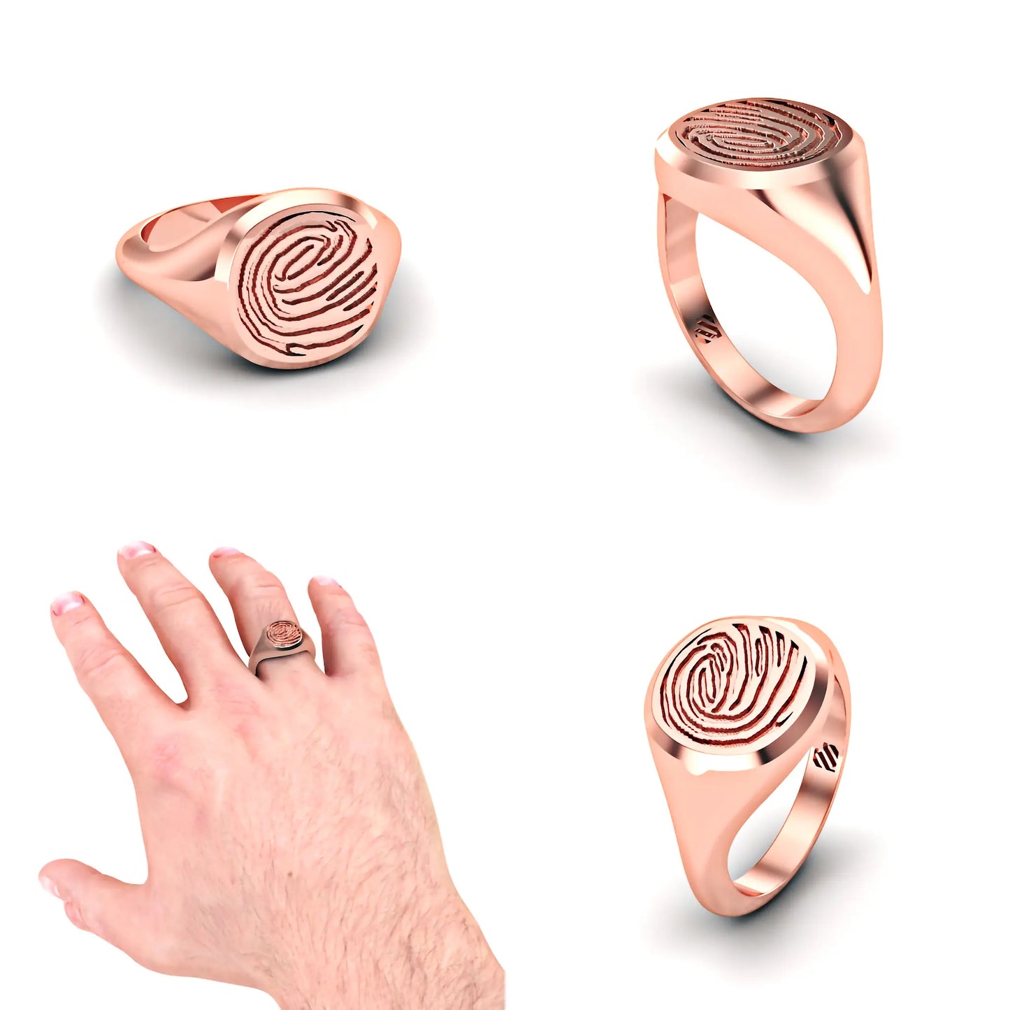 Heren vingerafdruk vierkant met afgeronde lijnen massieve zegelring 12.5x12.5