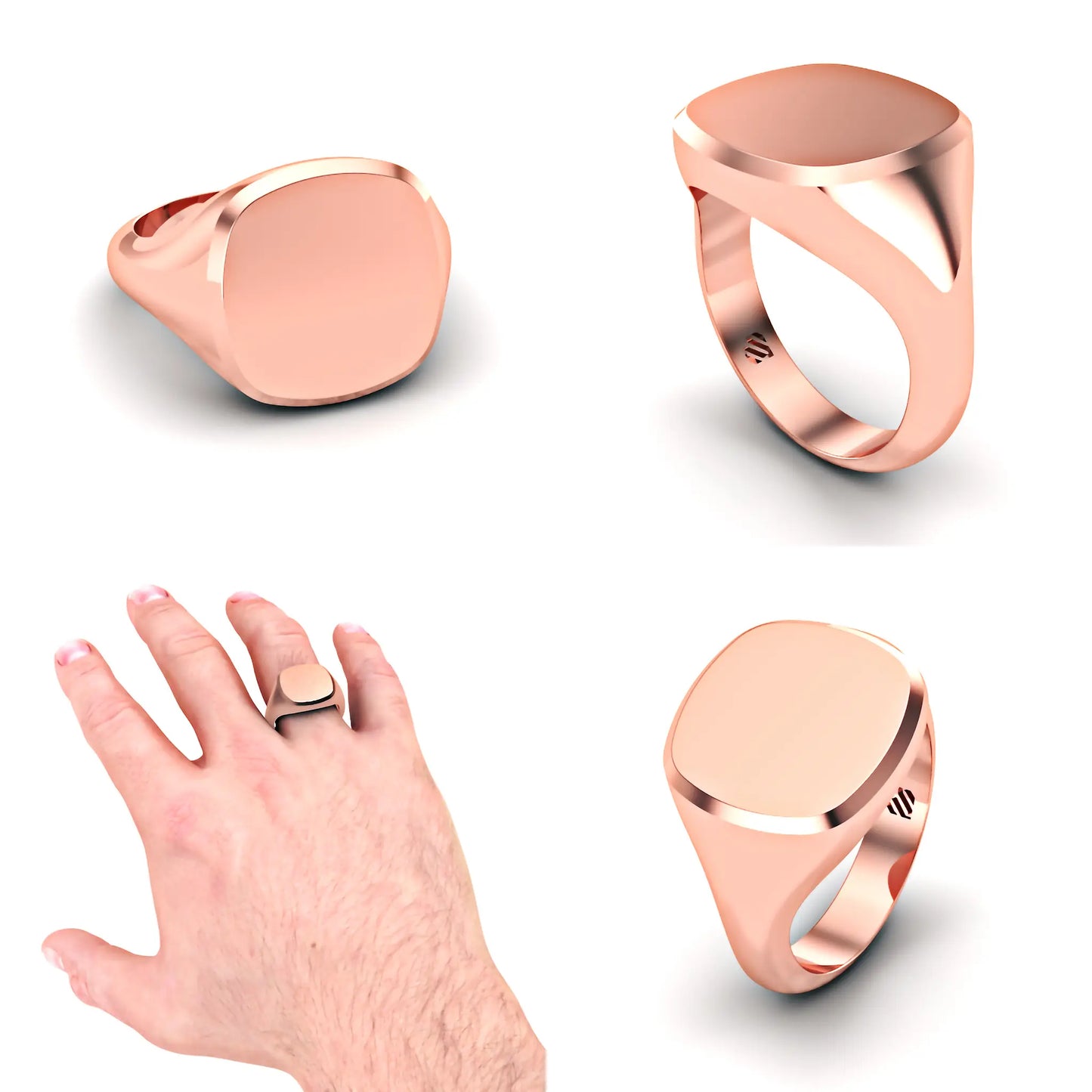 Vierkante met ronde hoeken massieve gladde zegelring 15.5X15.5