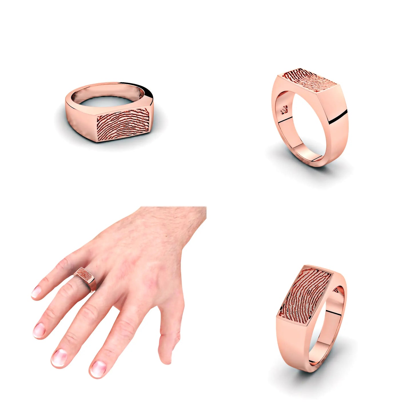 Rechthoekige massieve dames zegelring met vingerafdruk