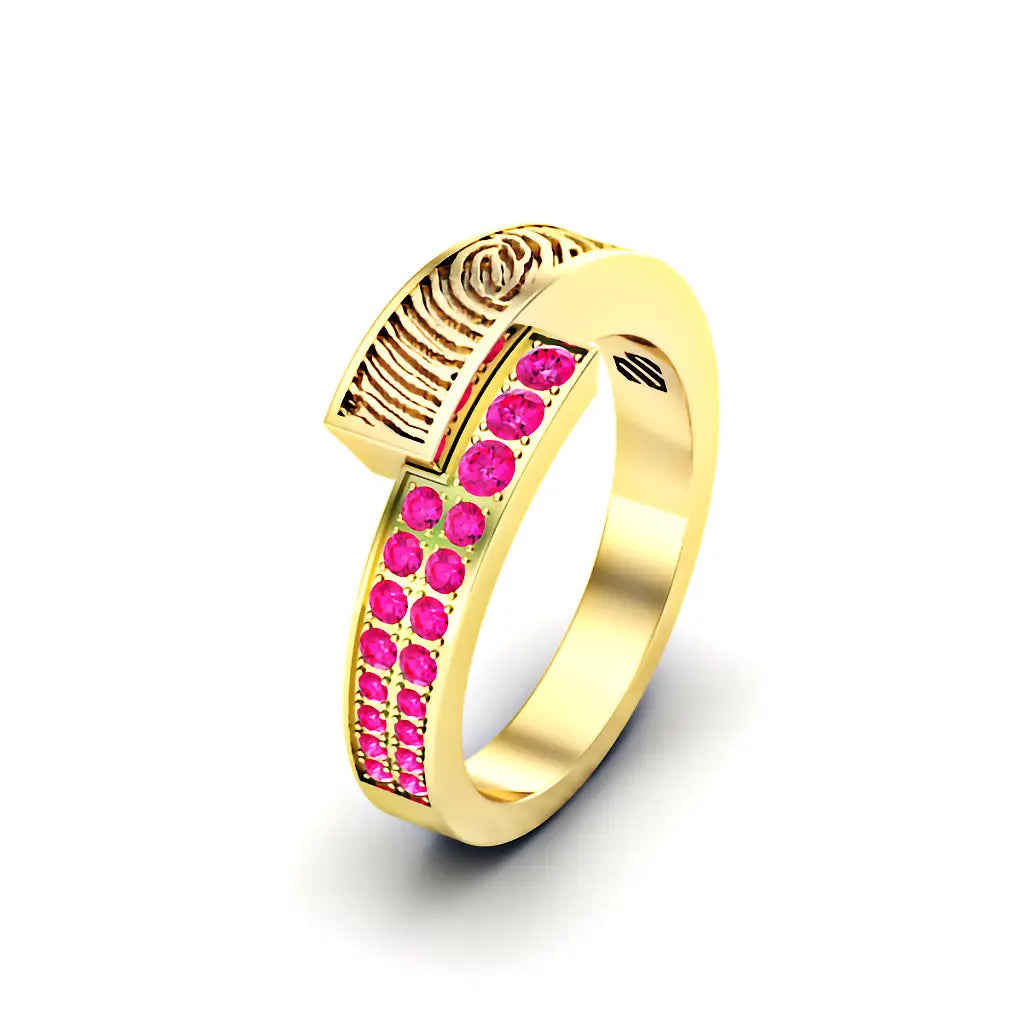 Vingergerafdruk slagring met roze saffier