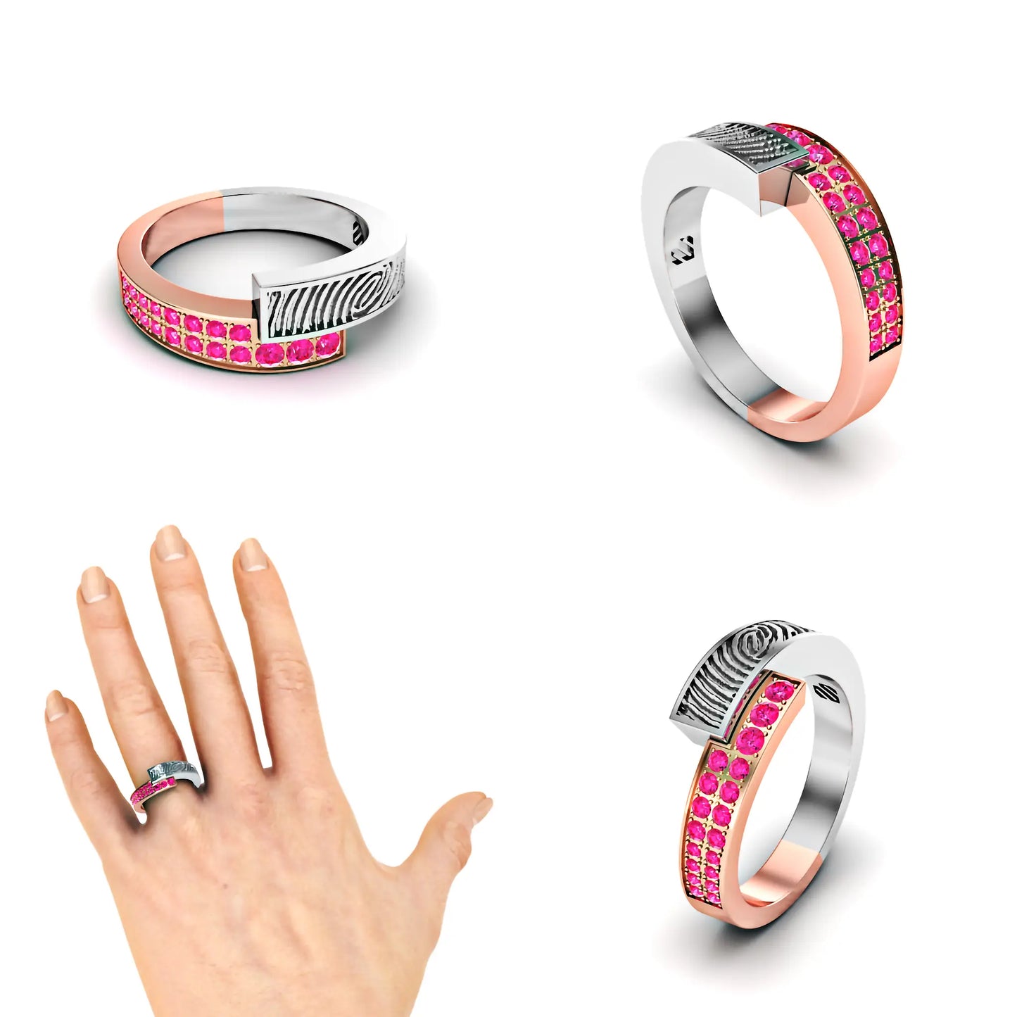 Vingergerafdruk slagring met roze saffier