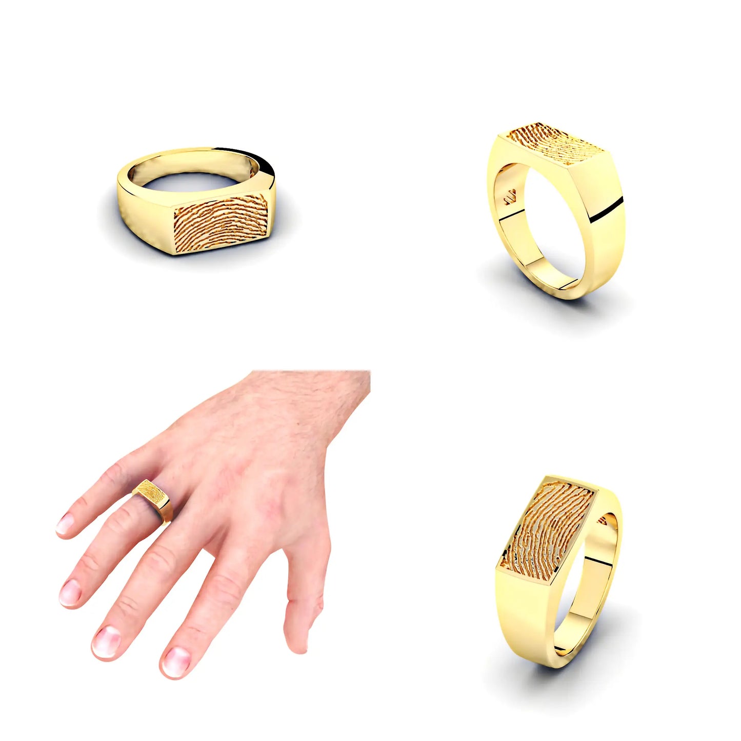 Rechthoekige massieve dames zegelring met vingerafdruk