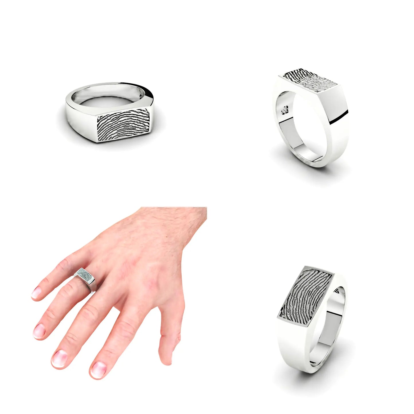 Rechthoekige massieve dames zegelring met vingerafdruk
