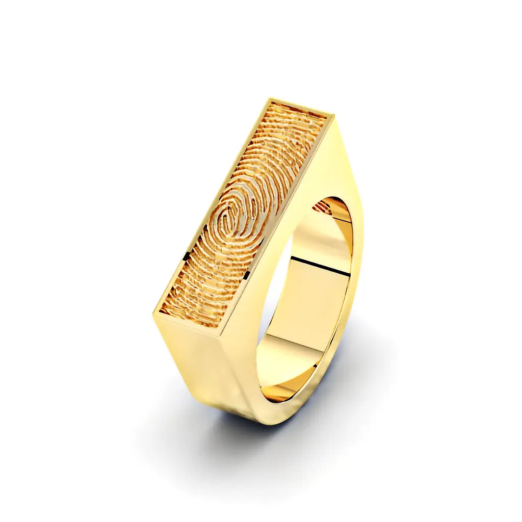 Rechthoekige massieve dames zegelring met vingerafdruk