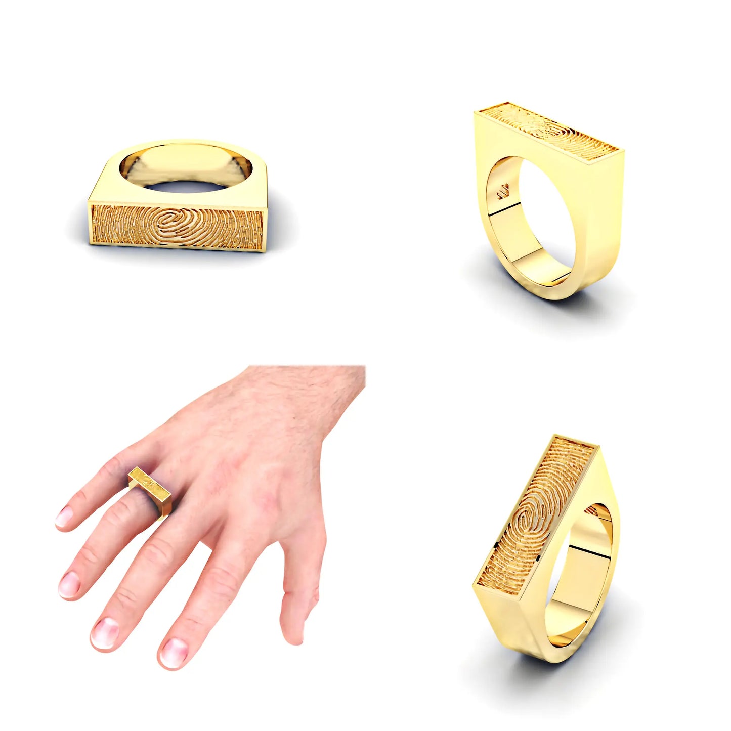 Rechthoekige massieve dames zegelring met vingerafdruk